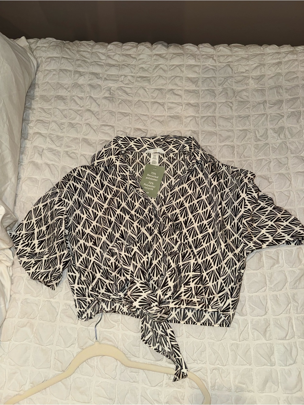 H&M Black and White Geometric Tie-Front Shirt
